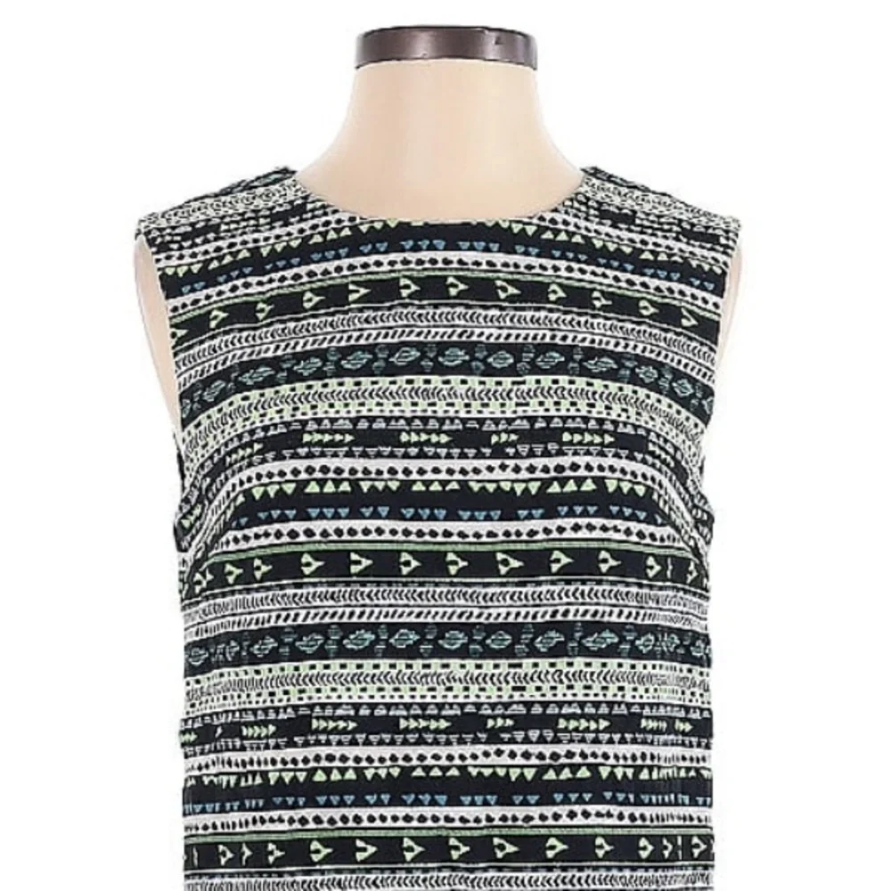 Cynthia Steffe Courtney Shift Dress 4 Small Green Blue Tweed Crew Aztec Spring - Picture 7 of 9